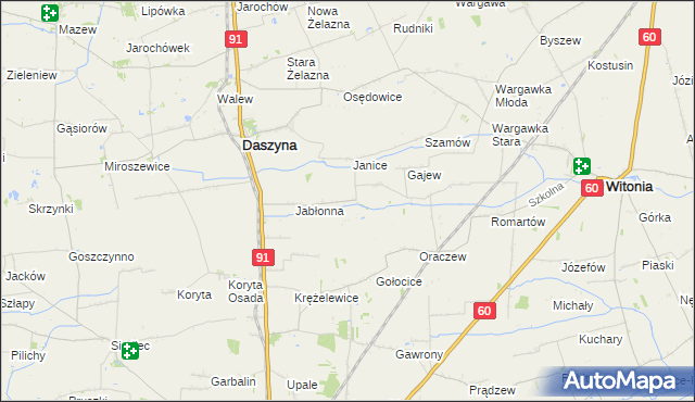mapa Karkoszki gmina Daszyna, Karkoszki gmina Daszyna na mapie Targeo