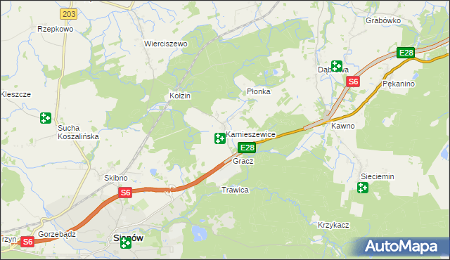 mapa Karnieszewice, Karnieszewice na mapie Targeo