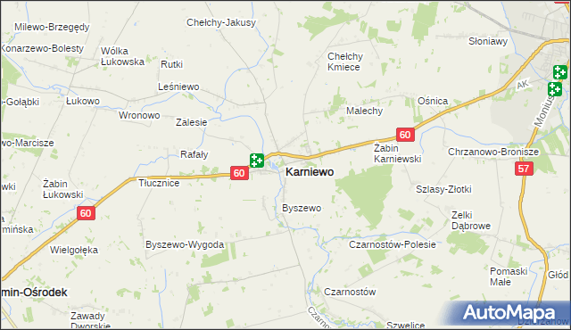 mapa Karniewo powiat makowski, Karniewo powiat makowski na mapie Targeo