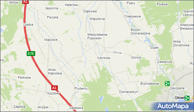 mapa Karnków gmina Głowno, Karnków gmina Głowno na mapie Targeo