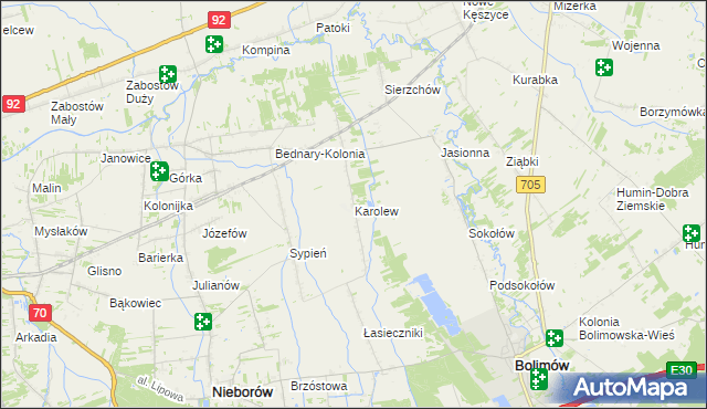 mapa Karolew gmina Nieborów, Karolew gmina Nieborów na mapie Targeo