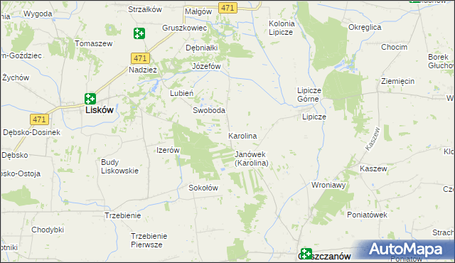 mapa Karolina gmina Goszczanów, Karolina gmina Goszczanów na mapie Targeo