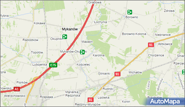 mapa Karolina gmina Rędziny, Karolina gmina Rędziny na mapie Targeo