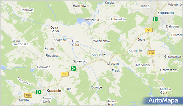 mapa Karolinów gmina Krasocin, Karolinów gmina Krasocin na mapie Targeo
