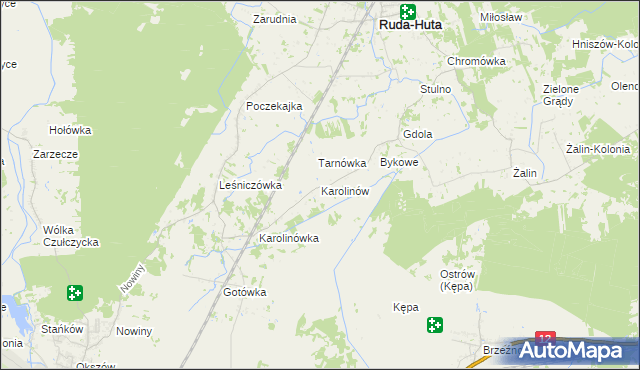 mapa Karolinów gmina Ruda-Huta, Karolinów gmina Ruda-Huta na mapie Targeo