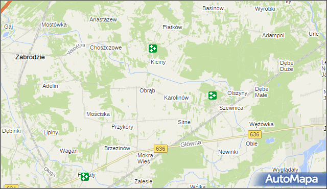 mapa Karolinów gmina Zabrodzie, Karolinów gmina Zabrodzie na mapie Targeo