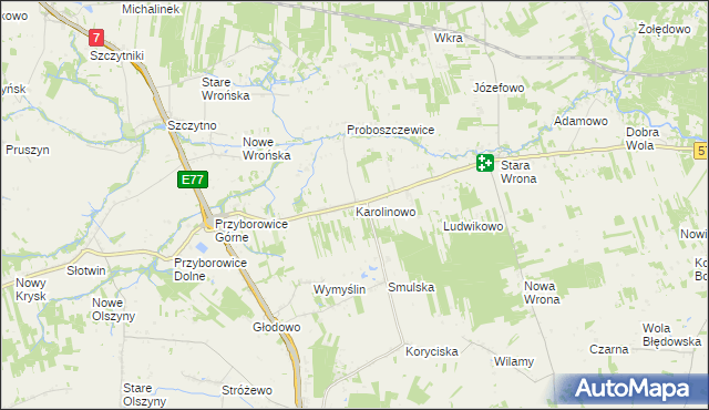 mapa Karolinowo gmina Załuski, Karolinowo gmina Załuski na mapie Targeo