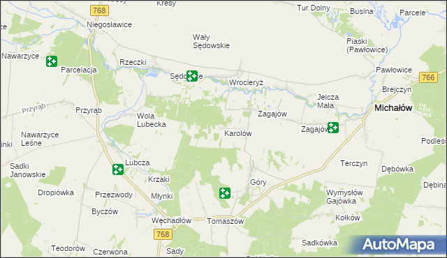 mapa Karolów gmina Michałów, Karolów gmina Michałów na mapie Targeo