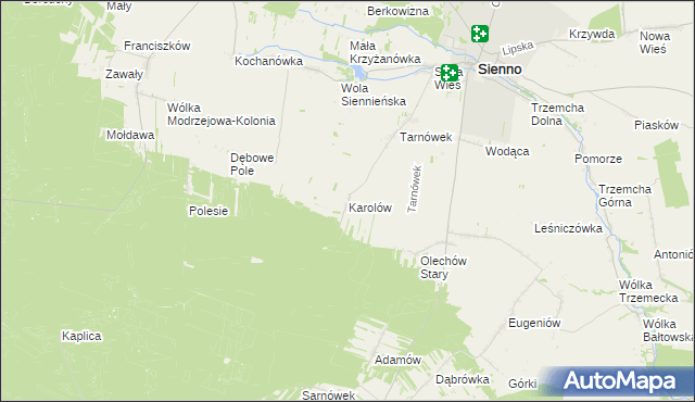 mapa Karolów gmina Sienno, Karolów gmina Sienno na mapie Targeo