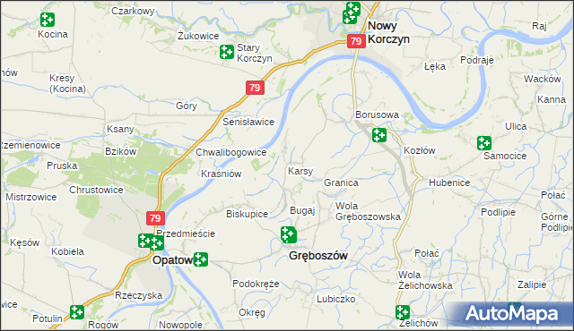 mapa Karsy gmina Gręboszów, Karsy gmina Gręboszów na mapie Targeo