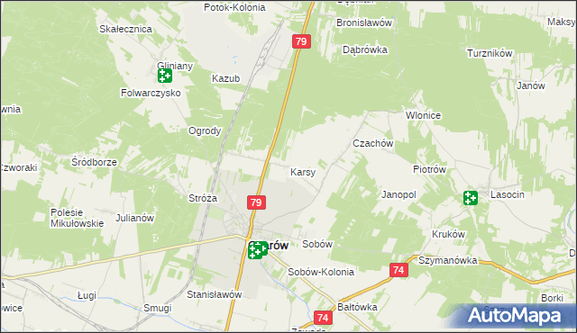 mapa Karsy gmina Ożarów, Karsy gmina Ożarów na mapie Targeo