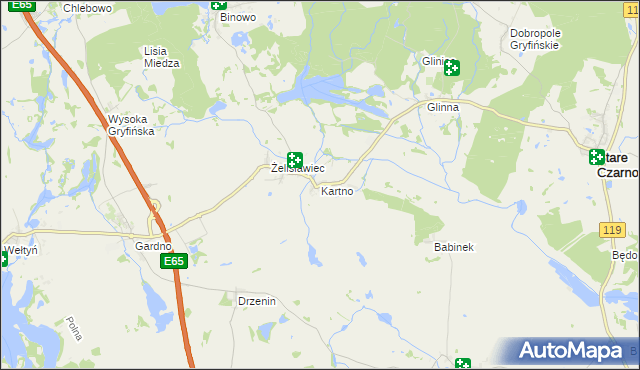 mapa Kartno gmina Stare Czarnowo, Kartno gmina Stare Czarnowo na mapie Targeo