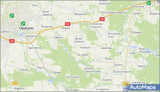 mapa Karwice gmina Opoczno, Karwice gmina Opoczno na mapie Targeo