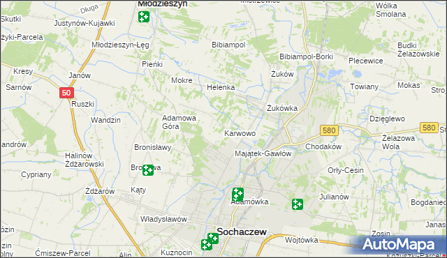 mapa Karwowo gmina Sochaczew, Karwowo gmina Sochaczew na mapie Targeo