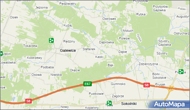 mapa Kaski gmina Galewice, Kaski gmina Galewice na mapie Targeo