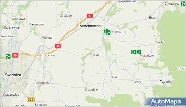 mapa Kątki gmina Marcinowice, Kątki gmina Marcinowice na mapie Targeo