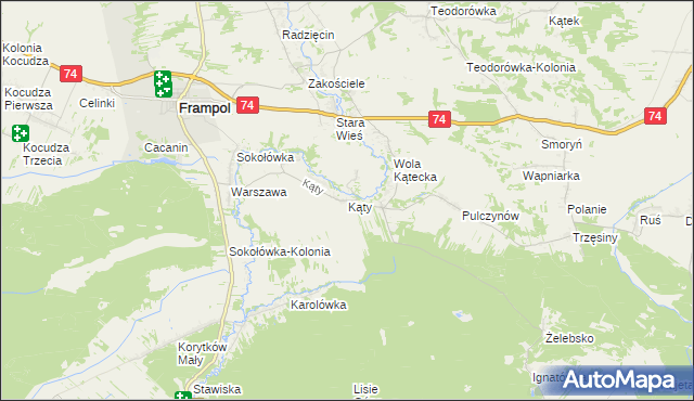 mapa Kąty gmina Frampol, Kąty gmina Frampol na mapie Targeo