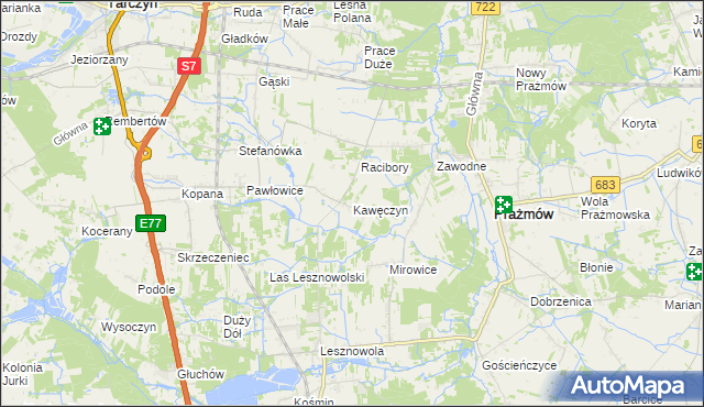 mapa Kawęczyn gmina Tarczyn, Kawęczyn gmina Tarczyn na mapie Targeo