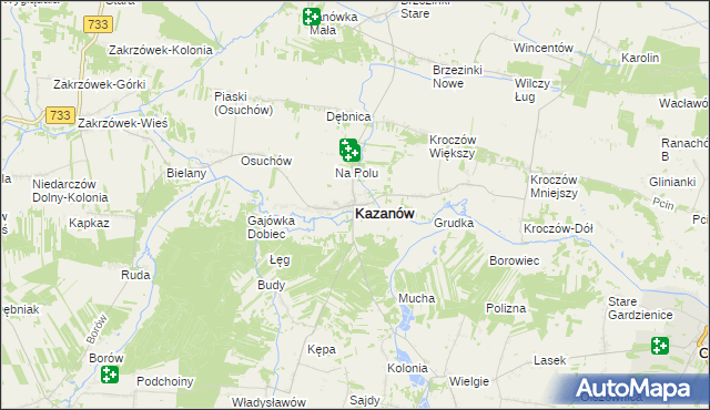 mapa Kazanów powiat zwoleński, Kazanów powiat zwoleński na mapie Targeo