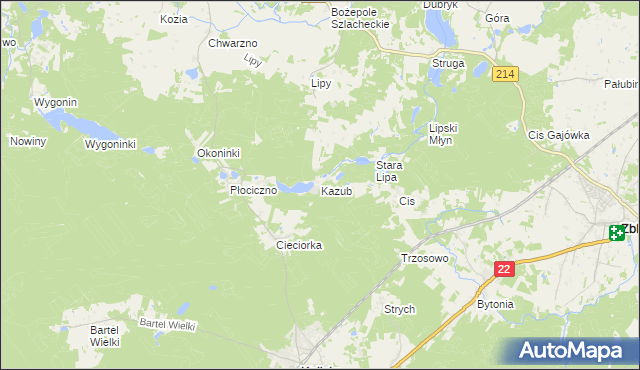 mapa Kazub gmina Kaliska, Kazub gmina Kaliska na mapie Targeo