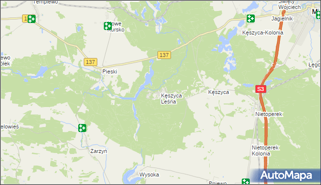 mapa Kęszyca Leśna, Kęszyca Leśna na mapie Targeo