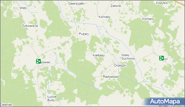 mapa Kiełbasy gmina Rozogi, Kiełbasy gmina Rozogi na mapie Targeo