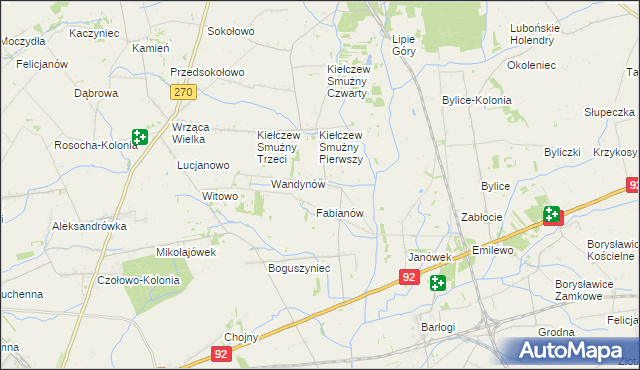 mapa Kiełczew Górny, Kiełczew Górny na mapie Targeo