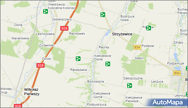 mapa Kiełczewice Dolne, Kiełczewice Dolne na mapie Targeo