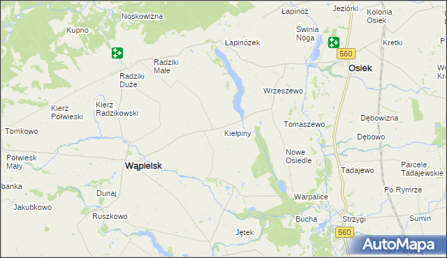 mapa Kiełpiny gmina Wąpielsk, Kiełpiny gmina Wąpielsk na mapie Targeo