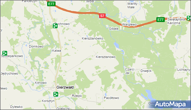 mapa Kiersztanowo gmina Grunwald, Kiersztanowo gmina Grunwald na mapie Targeo