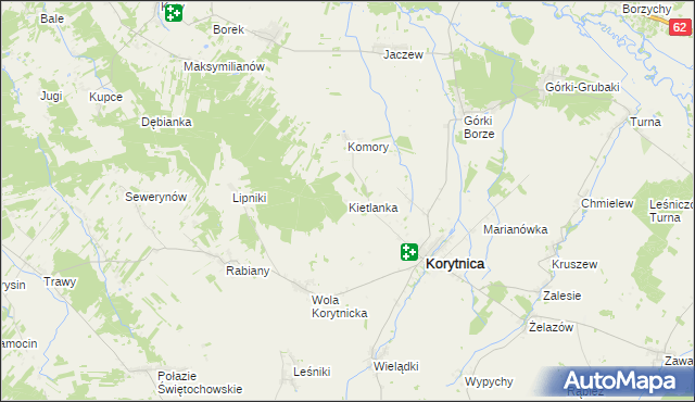 mapa Kietlanka gmina Korytnica, Kietlanka gmina Korytnica na mapie Targeo