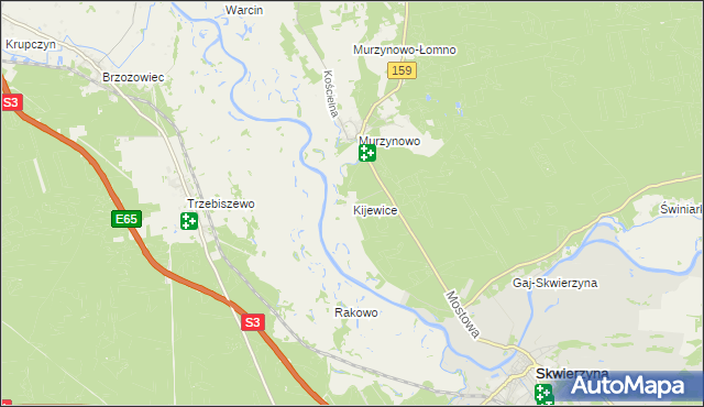 mapa Kijewice gmina Skwierzyna, Kijewice gmina Skwierzyna na mapie Targeo