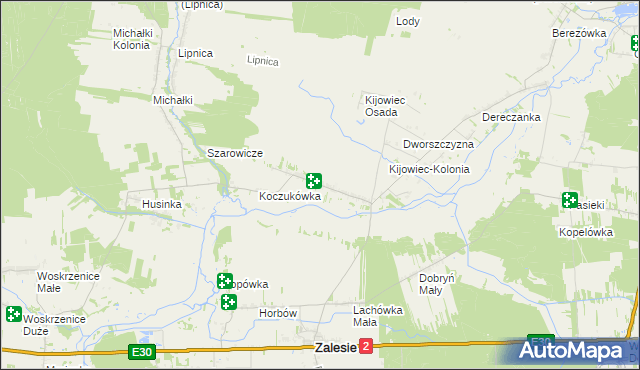 mapa Kijowiec gmina Zalesie, Kijowiec gmina Zalesie na mapie Targeo