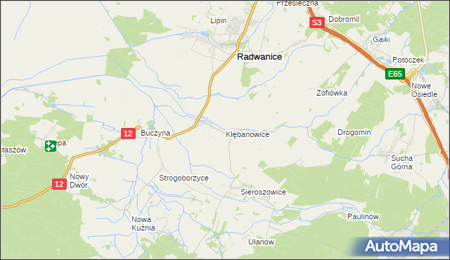 mapa Kłębanowice gmina Radwanice, Kłębanowice gmina Radwanice na mapie Targeo