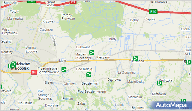 mapa Klęczany gmina Sędziszów Małopolski, Klęczany gmina Sędziszów Małopolski na mapie Targeo