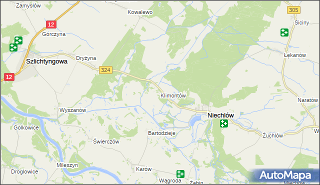 mapa Klimontów gmina Niechlów, Klimontów gmina Niechlów na mapie Targeo