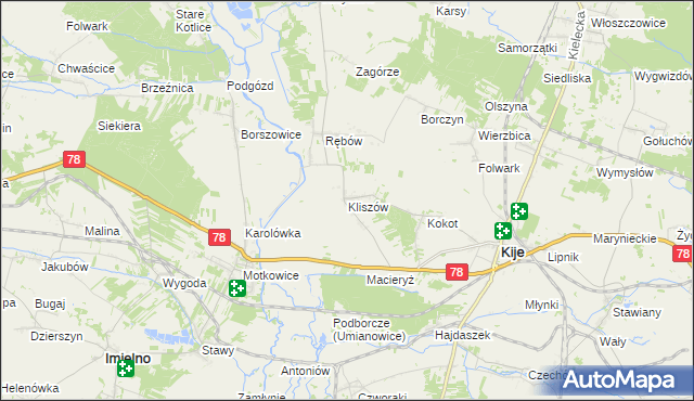 mapa Kliszów gmina Kije, Kliszów gmina Kije na mapie Targeo