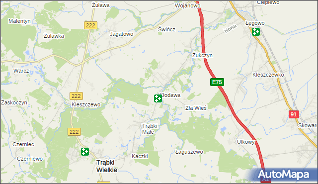 mapa Kłodawa gmina Trąbki Wielkie, Kłodawa gmina Trąbki Wielkie na mapie Targeo