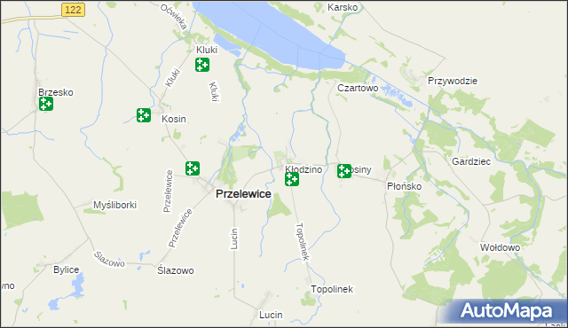 mapa Kłodzino gmina Przelewice, Kłodzino gmina Przelewice na mapie Targeo