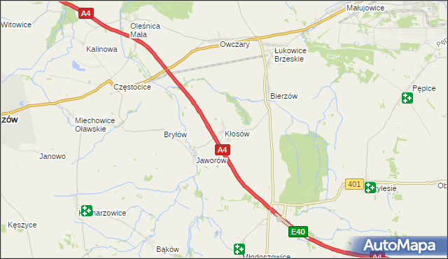 mapa Kłosów gmina Wiązów, Kłosów gmina Wiązów na mapie Targeo