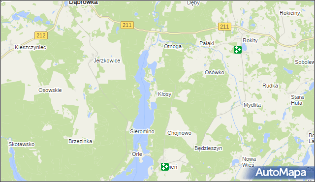 mapa Kłosy gmina Czarna Dąbrówka, Kłosy gmina Czarna Dąbrówka na mapie Targeo