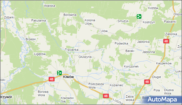 mapa Kłudno gmina Klwów, Kłudno gmina Klwów na mapie Targeo