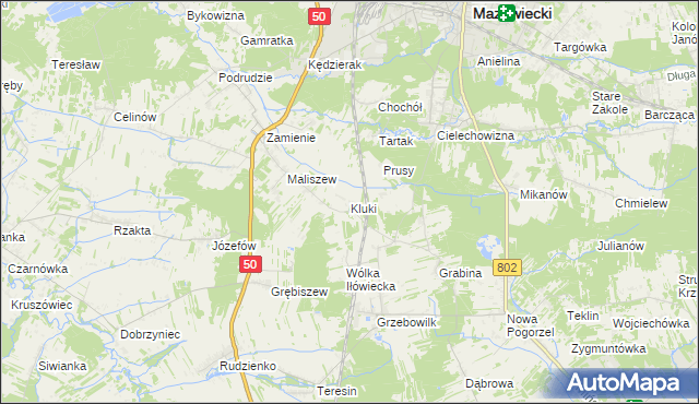 mapa Kluki gmina Mińsk Mazowiecki, Kluki gmina Mińsk Mazowiecki na mapie Targeo