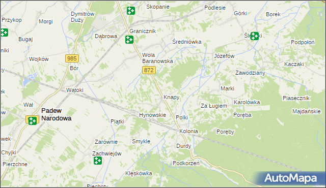 mapa Knapy gmina Baranów Sandomierski, Knapy gmina Baranów Sandomierski na mapie Targeo