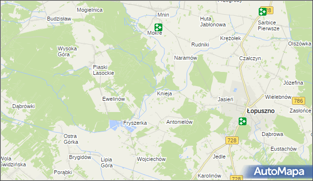 mapa Knieja gmina Łopuszno, Knieja gmina Łopuszno na mapie Targeo