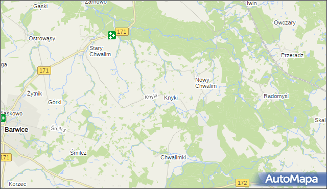 mapa Knyki, Knyki na mapie Targeo