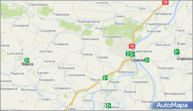 mapa Kobiela gmina Opatowiec, Kobiela gmina Opatowiec na mapie Targeo