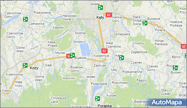 mapa Kobiernice, Kobiernice na mapie Targeo