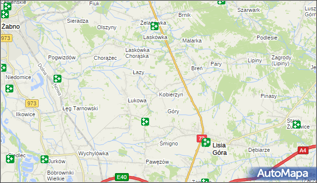 mapa Kobierzyn gmina Lisia Góra, Kobierzyn gmina Lisia Góra na mapie Targeo