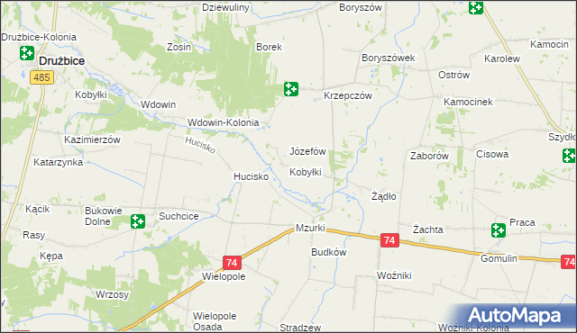 mapa Kobyłki gmina Grabica, Kobyłki gmina Grabica na mapie Targeo